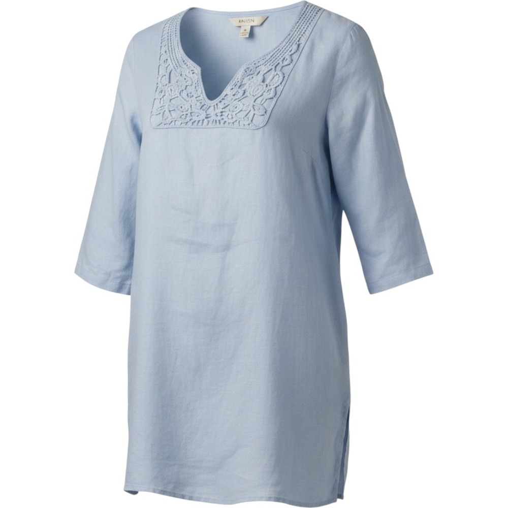 Malvin Linen Tunic Dress Womens L Blue Excellent Crochet Lace Boho Coastal